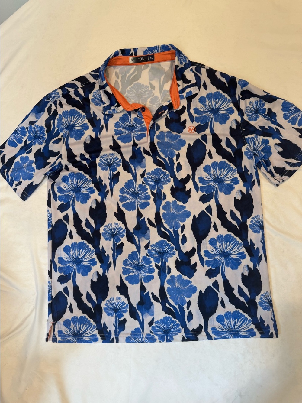 Next Flex Golf Polo Men’s XL Blue Floral Performance Stretch Short Sleeve